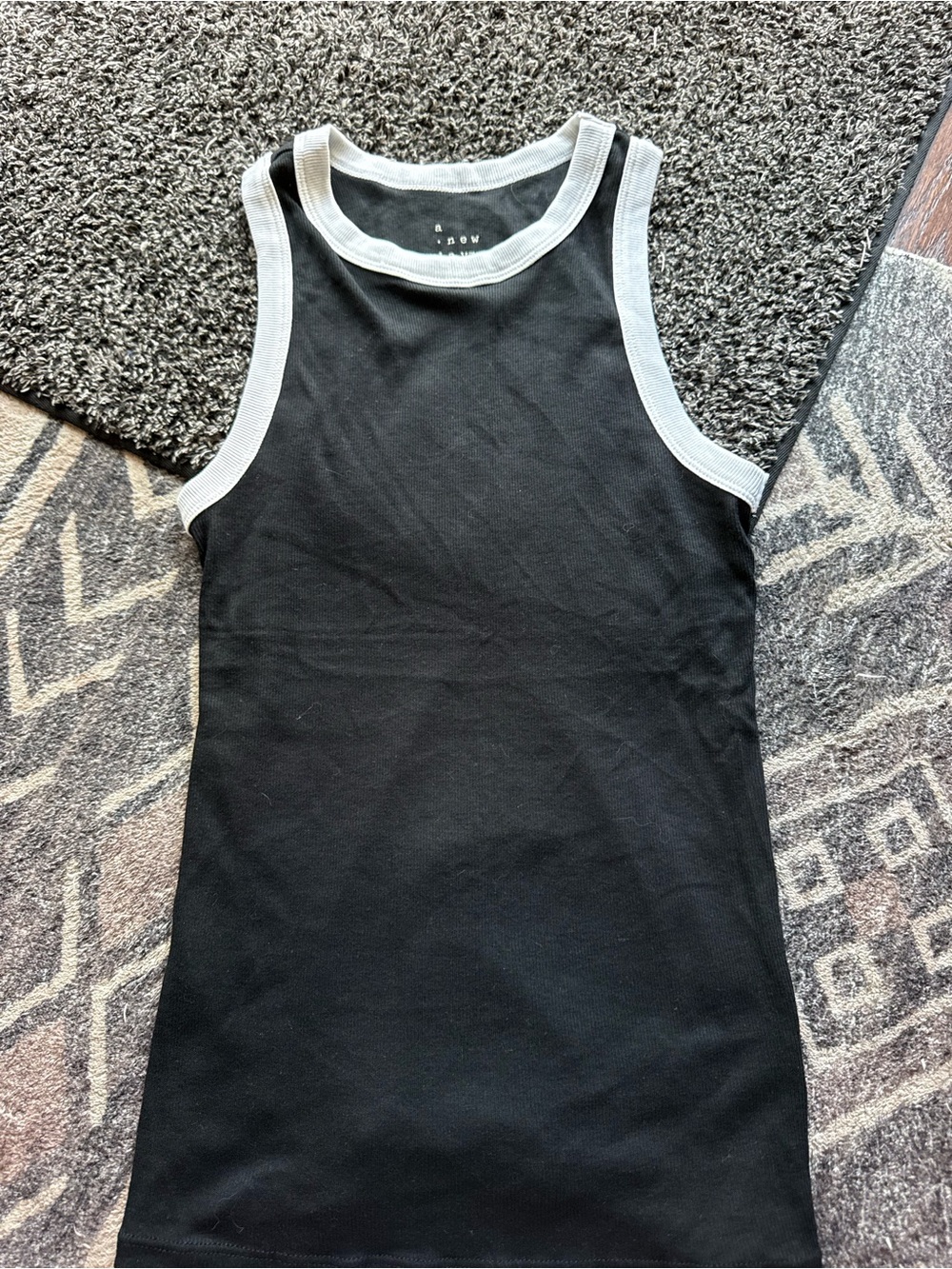 a new day Black Tank with White Rib Trim